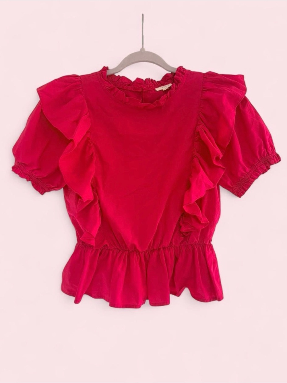 hot pink ruffle blouse